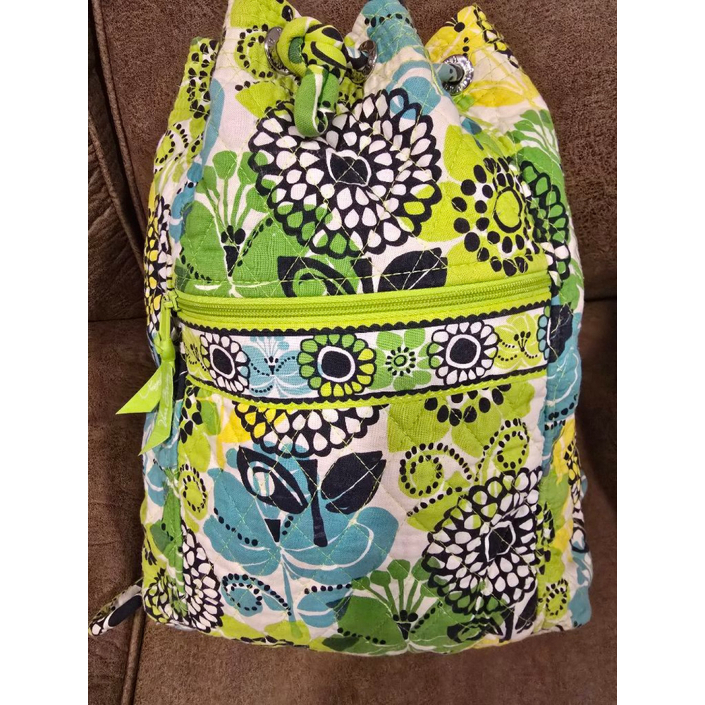 Women's Vera Bradley Drawstring Green Blue Floral Quilted Ba